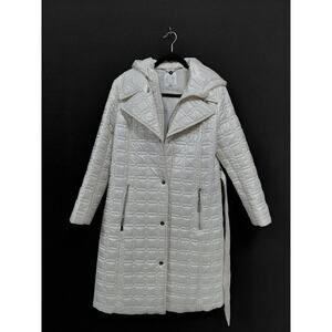 DAWN LEVY Quilted Hooded Coat White Long Sleeve Women See Measurements